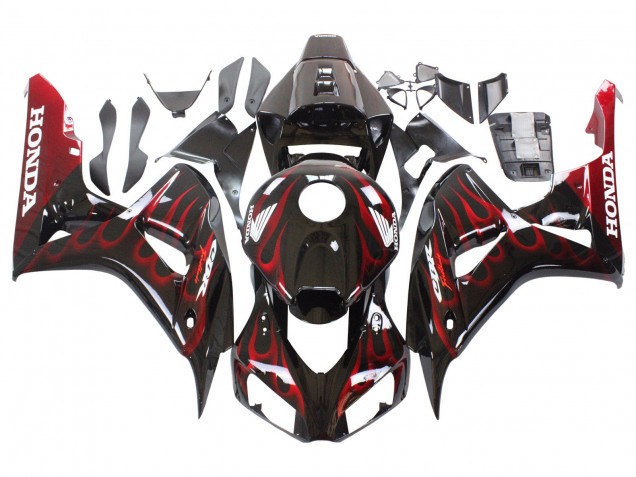 2006-2007 Honda CBR1000RR Motorcycle Fairing - Glossy Black Red Flame Australia