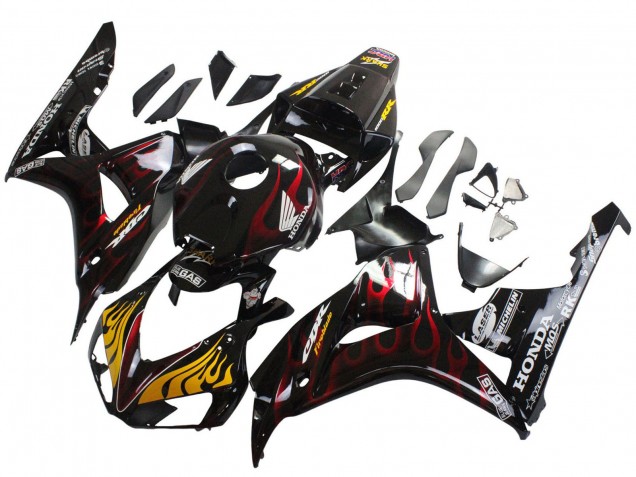 2006-2007 Honda CBR1000RR Motorcycle Fairings - Glossy Black Yellow Red Flame Australia
