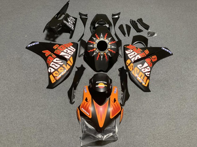 2008-2011 Honda CBR1000RR Motorcycle Fairings - Matte Black Orange Repsol Rossi Australia