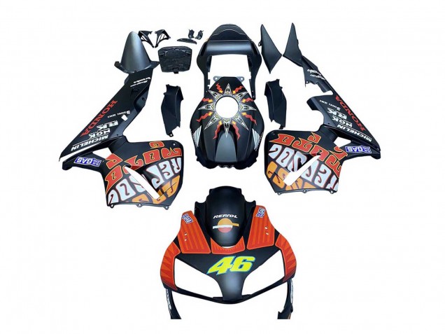 2003-2004 Honda CBR600RR Motorcycle Fairings - Matte Black Orange Repsol Rossi 46 Australia