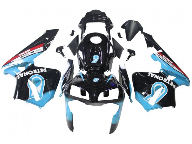 2003-2004 Honda CBR600RR Motorcycle Fairings - Light Blue Red Glossy Black Dunlop Australia