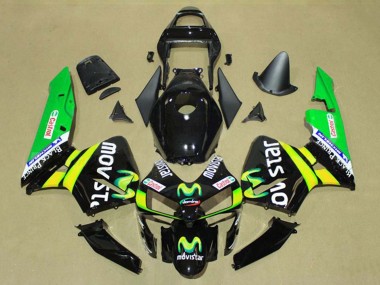 Affordable 2003-2004 Honda CBR600RR Motorcycle Fairings - Glossy Black Yellow Green MoviStar Castrol Australia