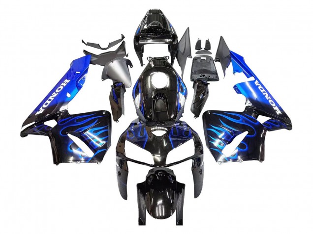 2005-2006 Honda CBR600RR Motorcycle Fairing - Glossy Black Blue Flame Australia