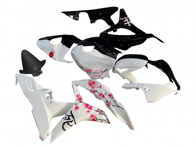 2007-2008 Honda CBR600RR Motorcycle Fairings - White Cherry Blossom Glossy Black Split Australia