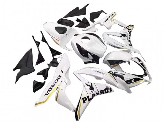 2007-2008 Honda CBR600RR Motorcycle Fairing - White Gold Glossy Black Playboy Australia