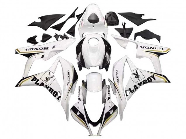 2007-2008 Honda CBR600RR Motorcycle Fairing - White Gold Glossy Black Playboy Australia
