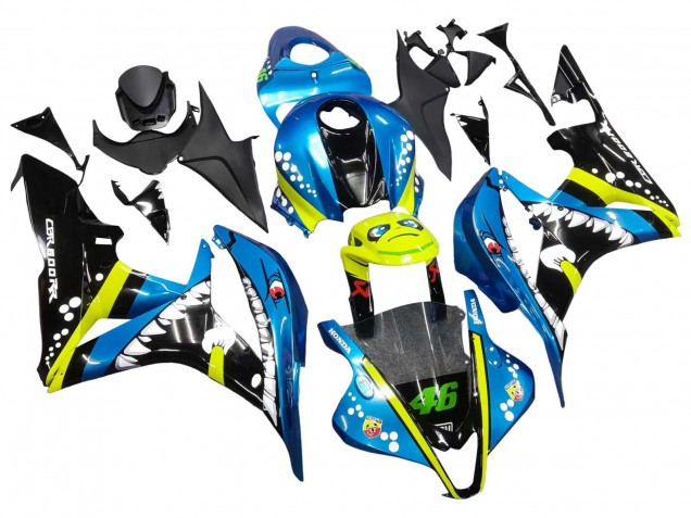 2007-2008 Honda CBR600RR Motorcycle Fairings - Green Yellow Glossy Black Shark 46 Australia
