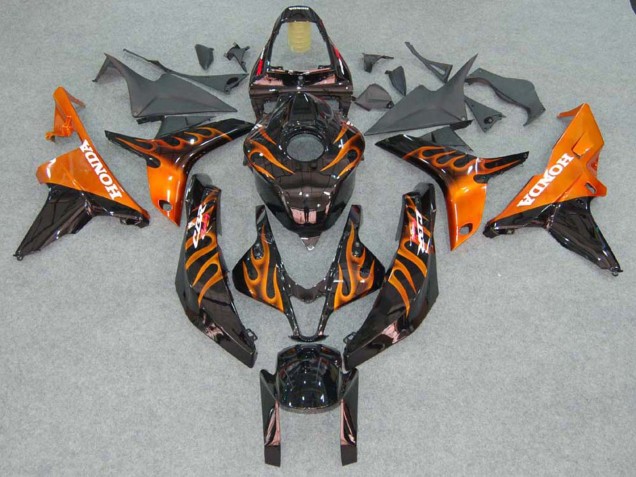 2007-2008 Honda CBR600RR Motorcycle Fairings - Glossy Black Orange Flame Australia