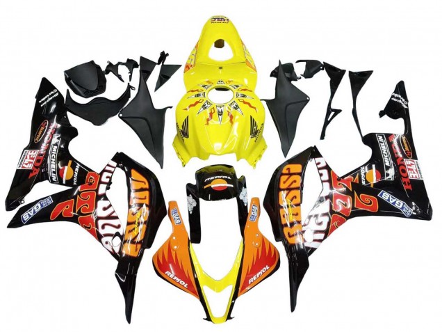 2007-2008 Honda CBR600RR Motorcycle Fairings - Yellow Orange Glossy Black Rossi Repsol Australia