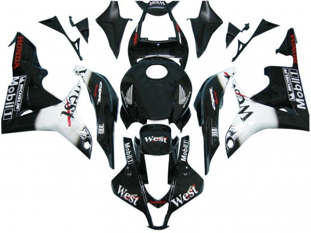 2007-2008 Honda CBR600RR Motorcycle Fairings - Glossy Black White West Australia
