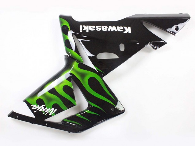 2004-2005 Kawasaki ZX10R Motorcycle Fairings - Black with Green Flame Ninja Australia