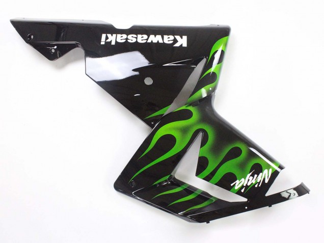 2004-2005 Kawasaki ZX10R Motorcycle Fairings - Black with Green Flame Ninja Australia