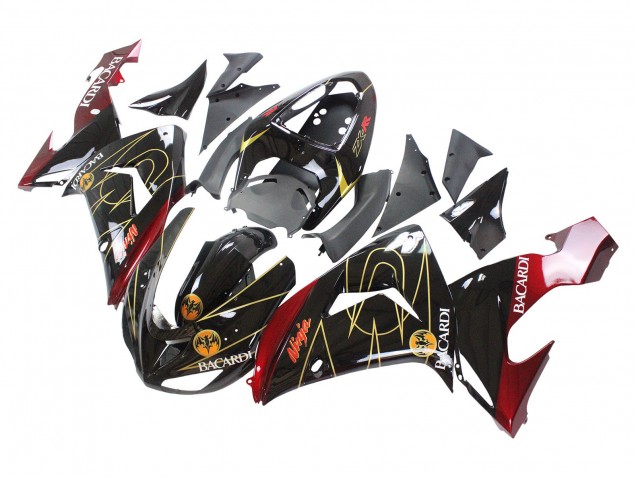 2006-2007 Kawasaki ZX10R Motorcycle Fairings - Black Red Gold BACARDI Australia