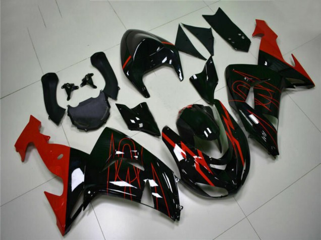2006-2007 Kawasaki ZX10R Motorcycle Fairings - Glossy Black Red Australia