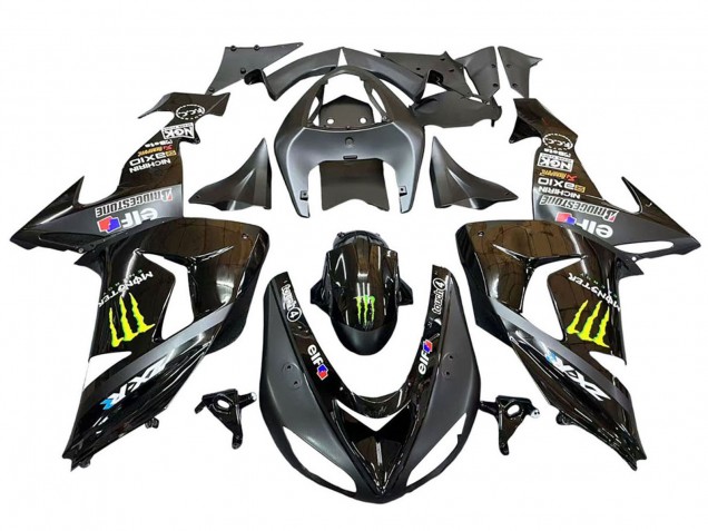 2006-2007 Kawasaki ZX10R Motorcycle Fairings - Grey Yellow Glossy Black Monster Elf Australia