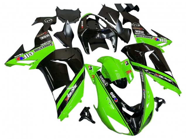 2006-2007 Kawasaki ZX10R Motorcycle Fairings - Green Black Elf Touch4 3M Australia