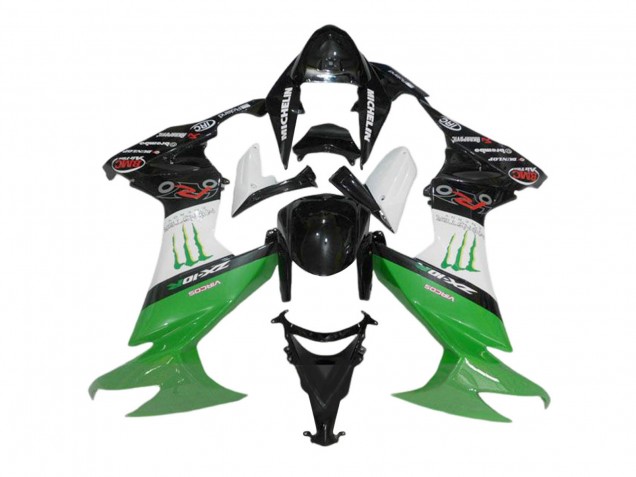 2008-2010 Kawasaki ZX10R Motorcycle Fairings - Glossy Black White Green Monster Australia