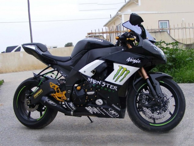 2008-2010 Kawasaki ZX10R Motorcycle Fairings - Glossy Black White Green Monster Elf Australia