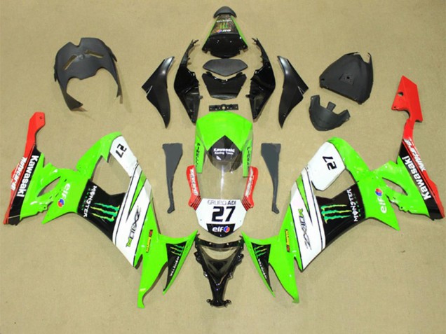 2008-2010 Kawasaki ZX10R Motorcycle Fairings - Green White Red Black Elf Green Monster Energy 27 Australia