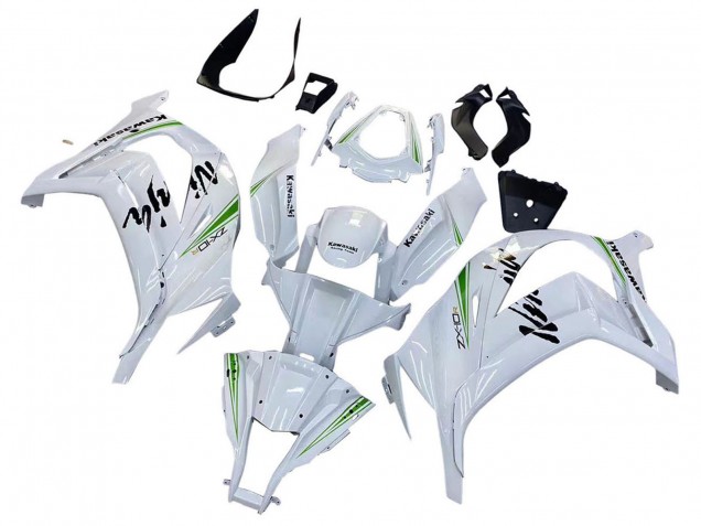 2011-2015 Kawasaki ZX10R Motorcycle Fairings - White Green Stripe Black Ninja Australia