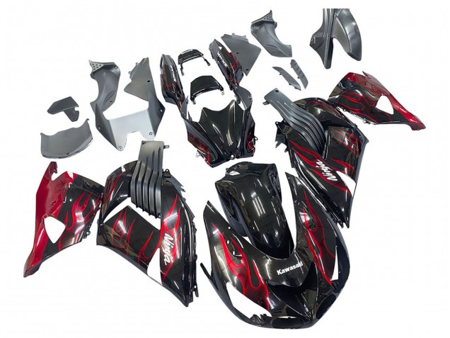 2006-2011 Kawasaki ZX14R ZZR1400 Motorcycle Fairing Kits - Glossy Black Red Flame Australia