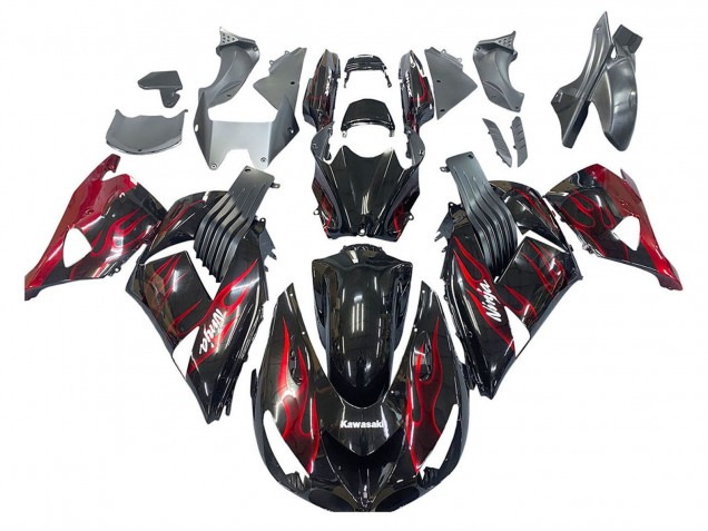 2006-2011 Kawasaki ZX14R ZZR1400 Motorcycle Fairing Kits - Glossy Black Red Flame Australia