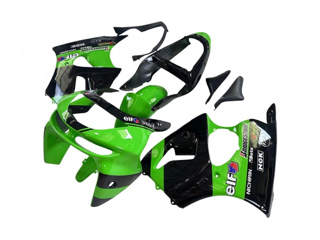 1998-1999 Kawasaki ZX6R Motorcycle Fairings - Green Glossy Black Elf Bridgestone Australia