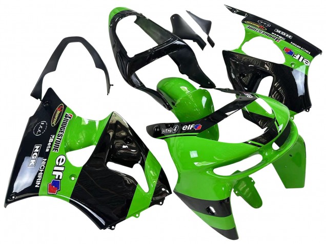 1998-1999 Kawasaki ZX6R Motorcycle Fairings - Green Glossy Black Elf Bridgestone Australia