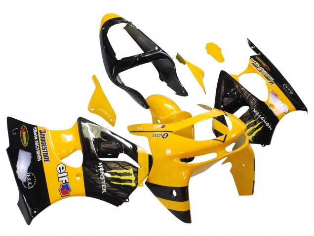1998-1999 Kawasaki ZX6R Motorcycle Fairings - Yellow Black Monster Elf Bridgestone Australia