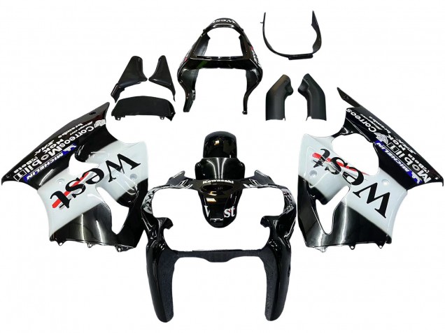 2000-2002 Kawasaki ZX6R Motorcycle Fairings - Glossy Black White West Michelin Australia