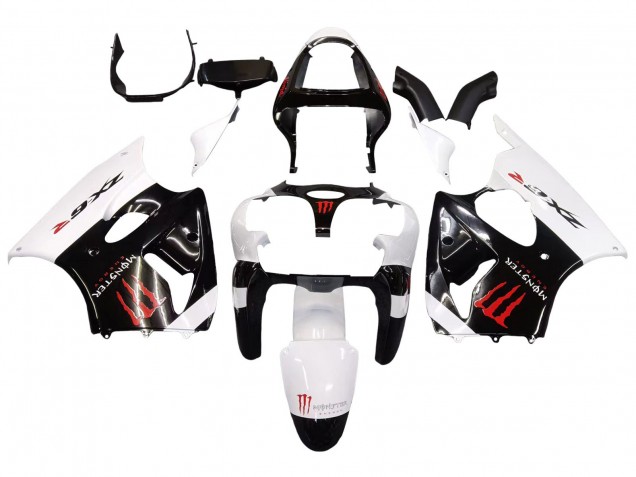 2000-2002 Kawasaki ZX6R Motorcycle Fairings - White Black Red Monster Australia