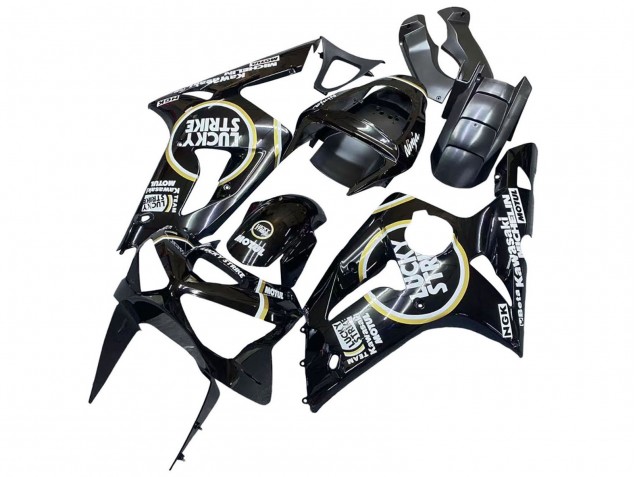 2003-2004 Kawasaki ZX6R Motorcycle Fairings - Glossy Black White Motul Lucky Strike Australia