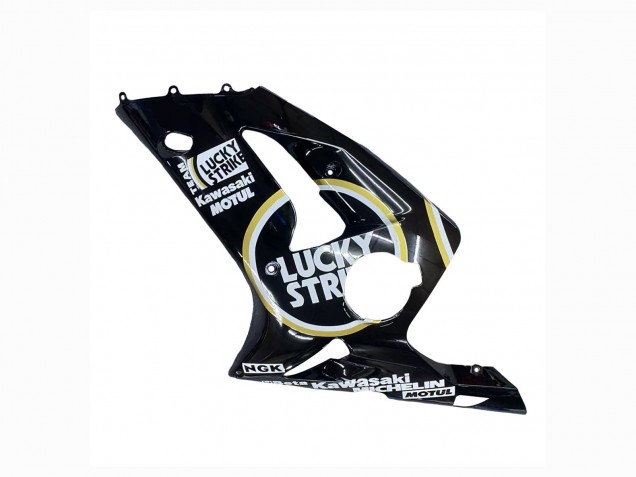2003-2004 Kawasaki ZX6R Motorcycle Fairings - Glossy Black White Motul Lucky Strike Australia