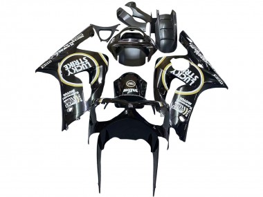 Affordable 2003-2004 Kawasaki ZX6R Motorcycle Fairings - Glossy Black White Motul Lucky Strike Australia