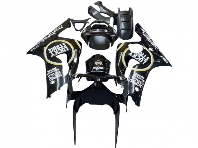 2003-2004 Kawasaki ZX6R Motorcycle Fairings - Glossy Black White Motul Lucky Strike Australia