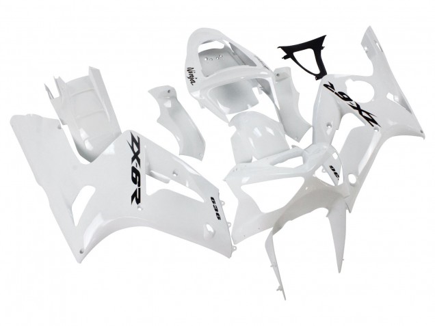 2003-2004 Kawasaki ZX6R Motorcycle Fairings - White Black Decals Australia