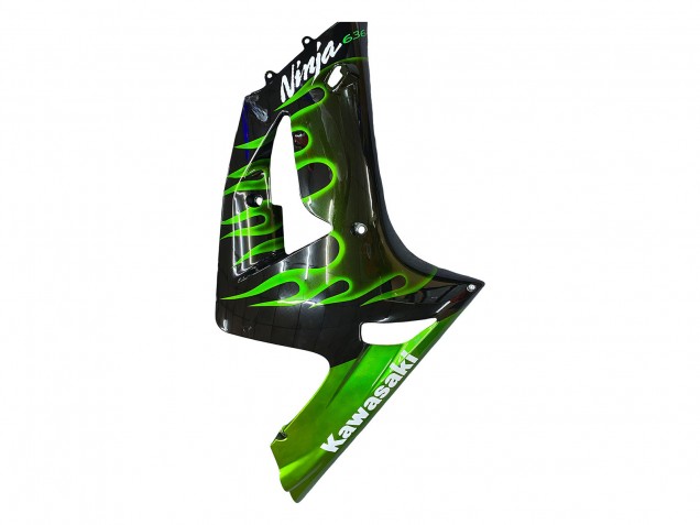 2003-2004 Kawasaki ZX6R Motorcycle Fairings - Glossy Black Green Flame Australia