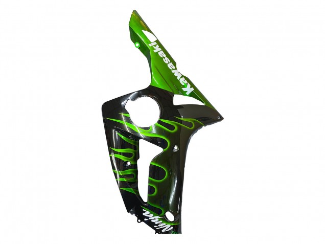 2003-2004 Kawasaki ZX6R Motorcycle Fairings - Glossy Black Green Flame Australia