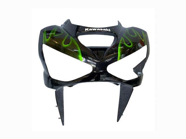 2003-2004 Kawasaki ZX6R Motorcycle Fairings - Glossy Black Green Flame Australia