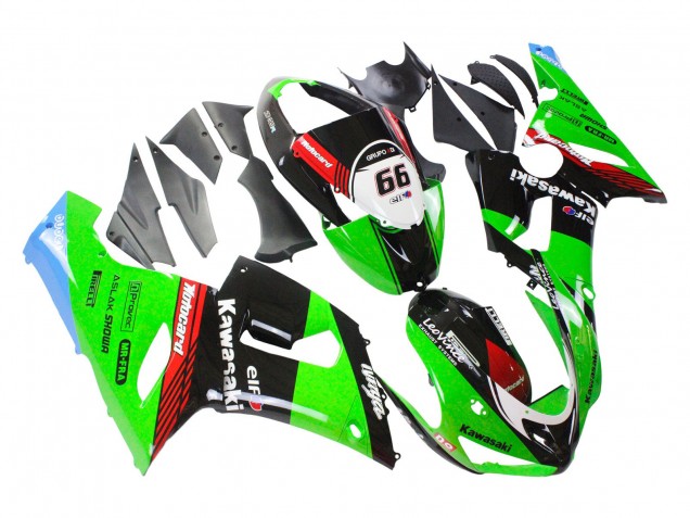 2005-2006 Kawasaki ZX6R Motorcycle Fairings - Green Red Black Elf 66 Australia
