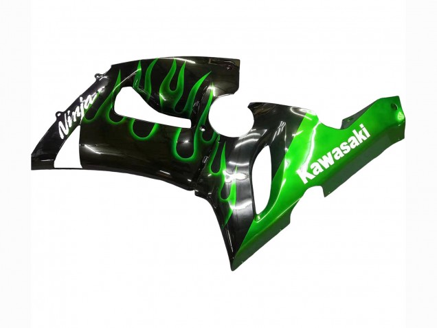 2005-2006 Kawasaki ZX6R Motorcycle Fairing - Glossy Black Green Flame Australia