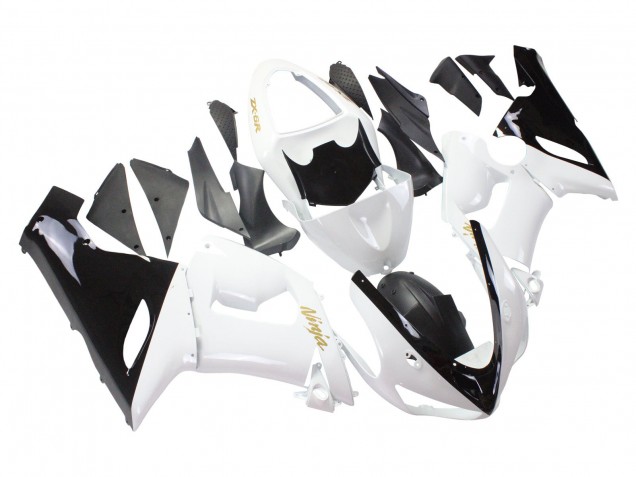 2005-2006 Kawasaki ZX6R Motorcycle Fairings - White Black Gold Ninja Australia