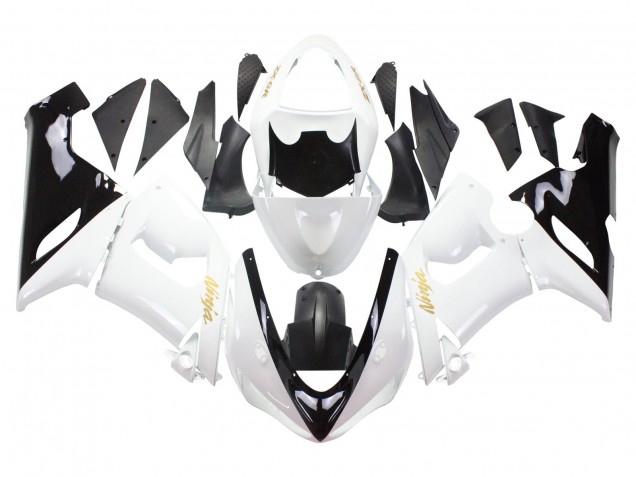 2005-2006 Kawasaki ZX6R Motorcycle Fairings - White Black Gold Ninja Australia