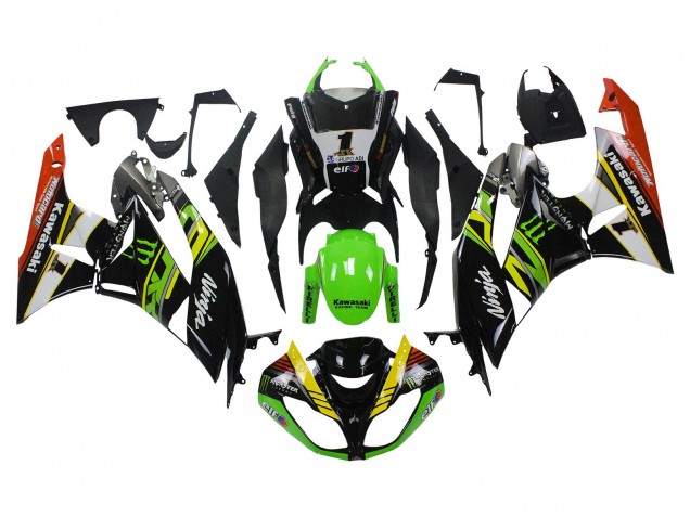 2009-2012 Kawasaki ZX6R Motorcycle Fairings - Green Glossy Black Yellow White Red Elf Monster Australia