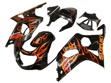 Affordable 2000-2002 Suzuki GSXR1000 Motorcycle Fairings - Glossy Black Orange Flame Australia