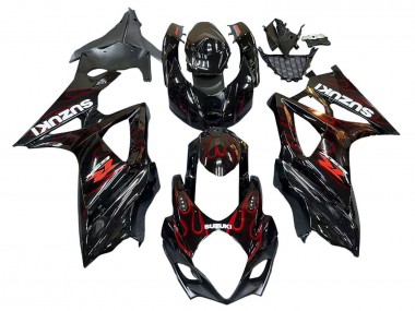 Affordable 2007-2008 Suzuki GSXR 1000 Motorcycle Fairings - Black Red Flame Australia