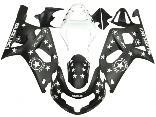 2001-2003 Suzuki GSXR 600 / GSXR 750 Motorcycle Fairings - Glossy Black White Star Australia