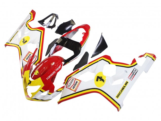2004-2005 Suzuki GSXR 600 / GSXR 750 Motorcycle Fairings - White Red Yellow Michelin Texaon Heron 7 Australia