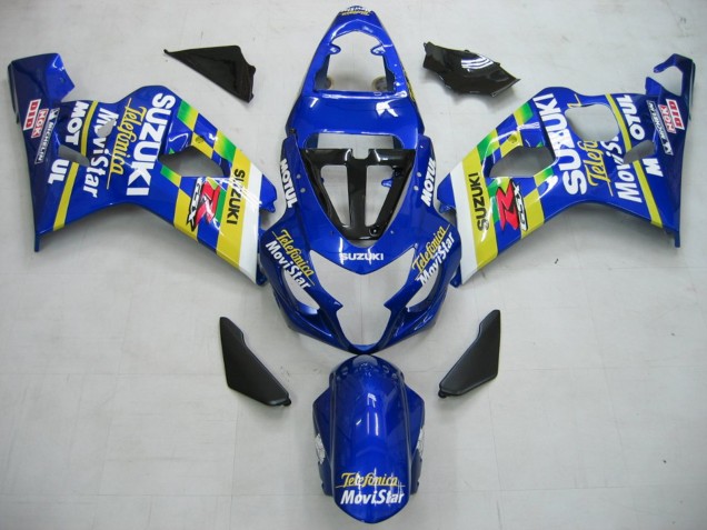 2004-2005 Suzuki GSXR 600 / GSXR 750 Motorcycle Fairings - Blue White Yellow Green Telefonica Motul MoviStar Australia