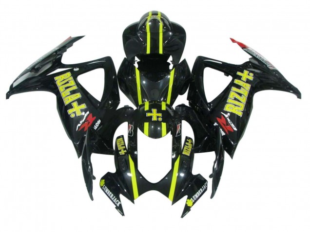 2006-2007 Suzuki GSXR 600 / GSXR 750 Motorcycle Fairings - Glossy Black Yellow Rizla Australia
